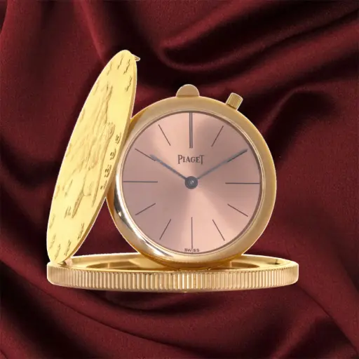 [MT32636450] Vintage Piaget pocket watch with a manual-winding mechanical movement and a gold case depicting a 20-dollar American coin.